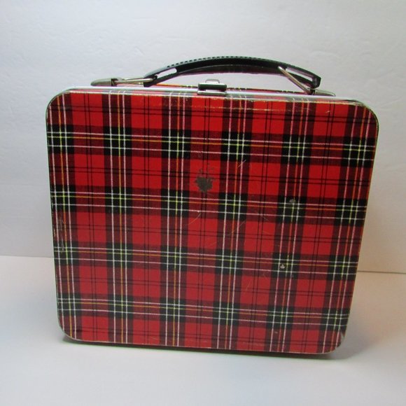 Aladdin Other - vintage metal Aladdin Safety First red plaid lunch box prop decorating riser